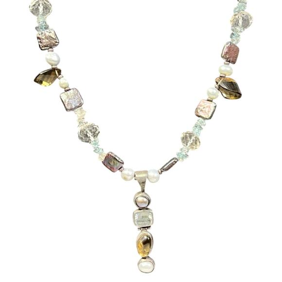 925 Starborn sterling pearl and quartz necklace silversmith artisan OOAK stone - Picture 2 of 11